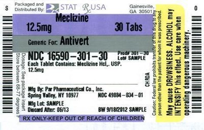 Meclizine 12_5mg 16590-301 Label Image (Meclizine 12 5mg 16590 301 Label)